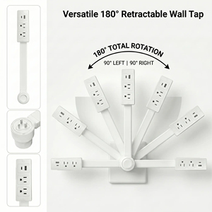 Multiprise murale américaine 180 °   Rallonge électrique portable ultra plate avec prise rotative et 2 prises - Product Image 1