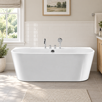 Baignoire compacte en acrylique de 1300 mm à poser contre le mur pour petits espaces, avec un intérieur ovale, des côtés coniques et un drain central