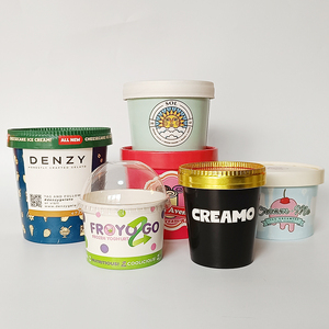 Vaso de papel desechable para helado con logotipo personal impreso <span class=keywords><strong>mini</strong></span> recipiente de papel con cuchara y tapas - Product Image 6