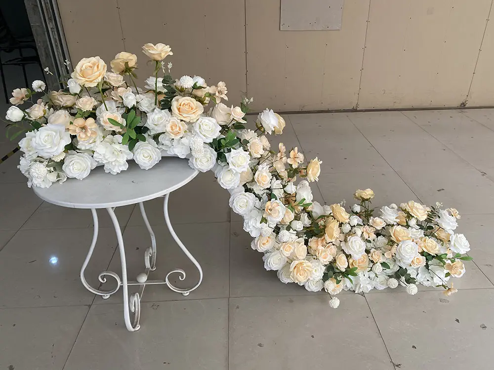 Customized 200*40cm Wedding road leading flowers silk white red Rose Row wedding display decoration garland