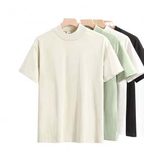 Usine Offre Spéciale hommes O cou t-shirts à manches courtes surdimensionné 100% coton décontracté solide t-shirt hauts 280gsm tricoté tissu pour hommes - Product Image 1