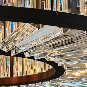 Luxury Vertical Crystal Rod Drum Chandelier Adjustable Chain LED Hanging Lamp For <b>Dining</b> Room Hotel Lobby Interior <b>Lighting</b> - Product Image 3