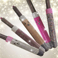Fer à friser pour cheveux moderne, design personnalisé, luxueux, pour salon de coiffure, avec des cristaux brillants, des strass, des diamants, amovible, auto-adhésif