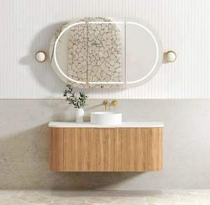 Meuble-lavabo de salle de bain mural en bois massif avec panneau de porte moulé - Product Image 3