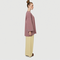 Willson Personnalisé Logo Coton Tricoté Chemise Modeste Abaya Respirant T-Shirt Surdimensionné Bloc de Couleur Gaufré Chemisiers Décontractés