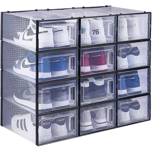נעל אחסון ברור GRS פלסטיק קופסא נעליים 12 חבילה Stackable נעלי קופסא נעלי מיכל אחסון קופסות עם מכסים