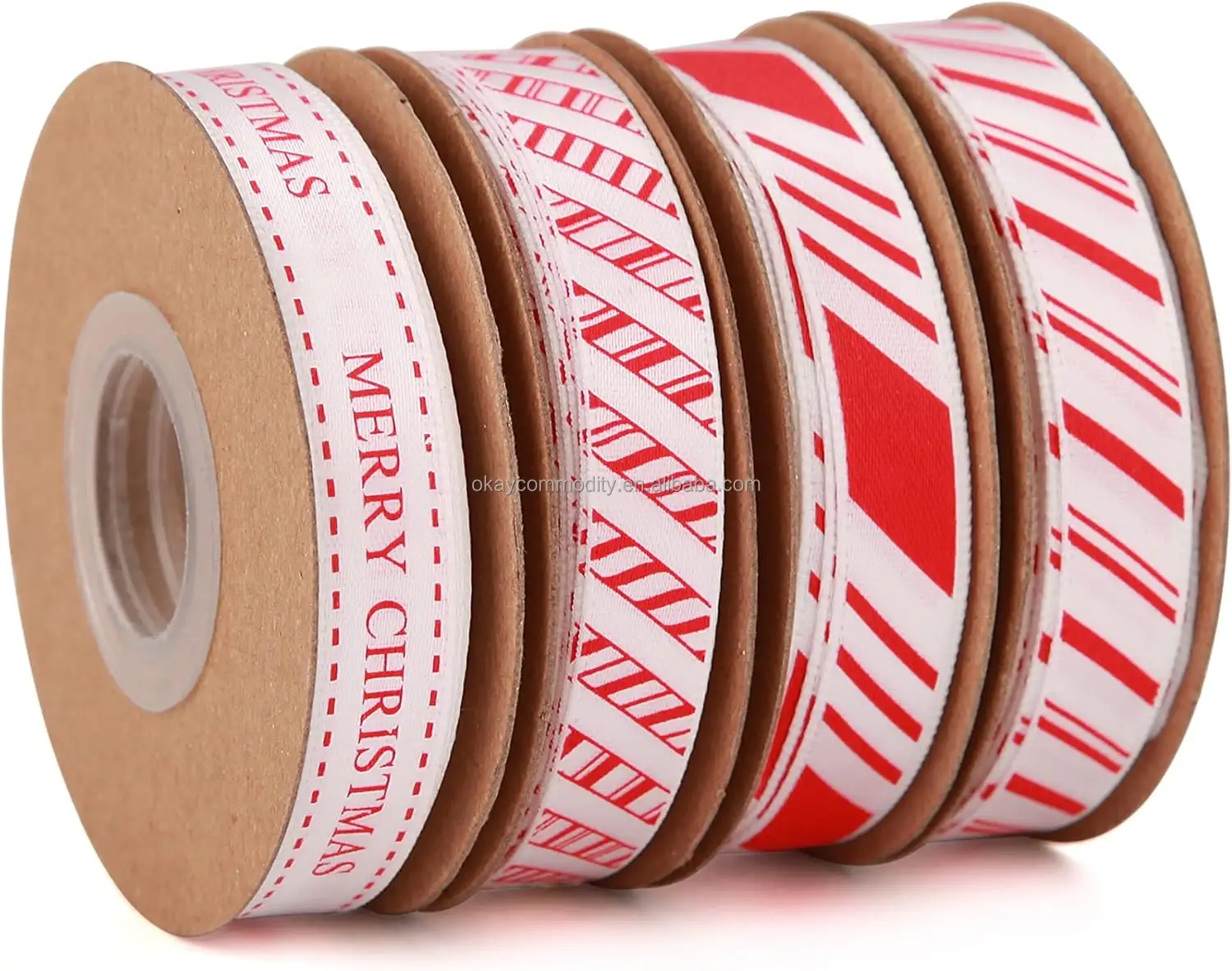 Oke Custom Bedrukt 3/8 "Rood En Wit Kerst Katoen Lint Voor Xmas Krans Strik Maken Diy Ambachten Verpakking Benodigdheden