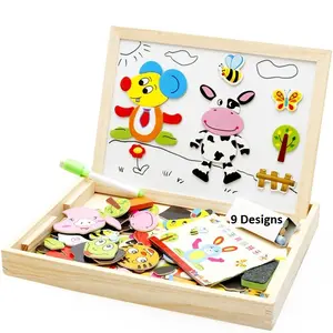 Rompecabezas de madera para niños, tablero de dibujo magnético de 2 lados, juguete educativo de aprendizaje temprano, venta al por mayor