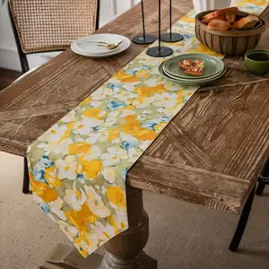 Conjunto de tapete para corredor de mesa, flores amarelas, tecido estampado para pastoral, corredor de mesa