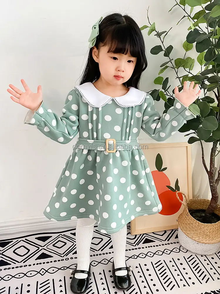 Children's dress 2024 high quality children's latest polka dot lace neckline girls' dress