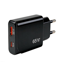Chargeur rapide GaN double sortie 65W compatible avec iPhone 17 Pro, tablettes et prises de charge ultra-minces.