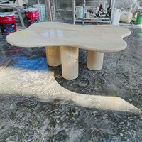Table basse nuage de luxe en gros, design moderne de haute qualité, mobilier de salon, base colonne en pierre naturelle travertin ivoire