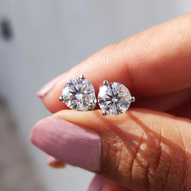 Piercing Jewelry 3 Prongs Set Lab Grown Diamond Stud Earrings in White 14K Women Earrings 1ctw Real Diamond Ear Studs