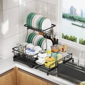 2 livelli espandibile scolapiatti da cucina impermeabile in acciaio al carbonio stendino sopra il lavello da cucina scolapiatti - Product Image 6