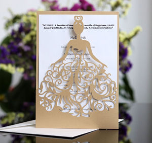 Cartes d'invitation numériques imprimées avec découpe de papier ajourée, carte d'invitation de mariage personnalisée - Product Image 4