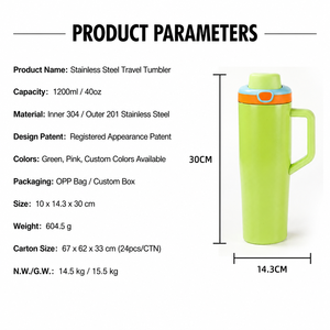 Vaso Térmico de Acero Inoxidable de 40oz con Asa, Aislamiento al Vacío, para Coche, con Doble Popote, Portátil, Antifugas, Mantiene la Temperatura 12-<span class=keywords><strong>24</strong></span> <span class=keywords><strong>Horas</strong></span> - Product Image 2