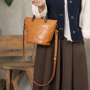 Nasman Genuine Leather Handbag Basket Shape Zipper Closure Women's Crossbody <b>Bag</b> Brown Coffee Color Durable Everyday Use - Product Image 2