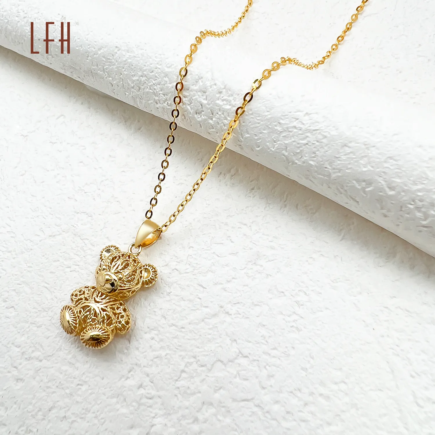 LFH – bijoux de fête des mères en or pur 18k, collier avec pendentif ours en or jaune, cadeau ours Animal, bijoux en or véritable 18k