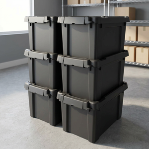 Black <b>Plastic</b> <b>Storage</b> <b>Bin</b> Rectangular Stackable Organizer Box 60x40x30cm Waterproof Durable Lightweight Garage Use - Product Image 3