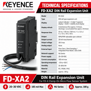 ตัวควบคุมชุดขยายราง DIN รุ่น FD-XA2 สำหรับเซ็นเซอร์วัดการไหลแบบหนีบ FD-X ชนิด NPN PNP 20-30VDC วัสดุ PC - Product Image 1