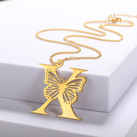 Collier avec pendentif en forme de lettre, alphabet initial papillon, zircon, plaqué or 18 carats, acier inoxydable, micro-inserts classiques, pour femmes, bricolage