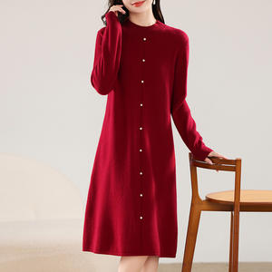 <span class=keywords><strong>Robe</strong></span> en cachemire fait à la main pure Version à col rond pour femmes plus mince sur la <span class=keywords><strong>robe</strong></span> <span class=keywords><strong>pull</strong></span> longue au genou - Product Image 4