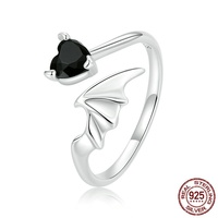 Ensemble de bijoux pour femmes en argent sterling 925, style gothique cœur du diable, 3 pièces : collier cornes de démon, bague aile de chauve-souris, boucles d'oreilles clous