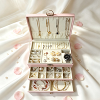 Boîte à bijoux en cuir PU à trois couches avec intérieur en velours, organiseur de rangement pour bagues, colliers, boucles d'oreilles, bracelets et montres