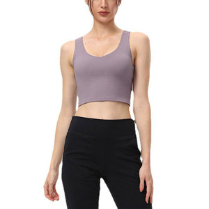 Camiseta deportiva de Color liso con cuello en U para mujer, chaleco deportivo con correa de sujetador incorporado, Espalda descubierta, Top de Yoga para Fitness - Product Image 5