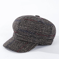 Casquette Gavroche Vintage Style Britannique en Tweed à Carreaux pour Femme, Béret Octogonal Ajustable, Chapeau de Peintre, Chapeau de Boulanger Automne Hiver