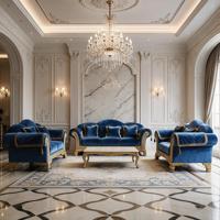 Ensemble de canapés de salon de villa en bois de couleur vive, style baroque français luxueux / Canapé antique sculpté à la main style palais royal / Meubles de maison