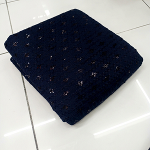 Premium Navy Blue <b>Medium</b> Weight Anti-Pill Warp Schiffli Embroidery Rayon <b>Fabric</b> for Kurti Dress & Designer Garments - Product Image 1