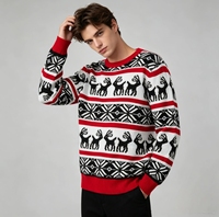 Pull en tricot Fair Isle pour homme, col rond, motif renne et flocon de neige, manches longues, pull de fête festif