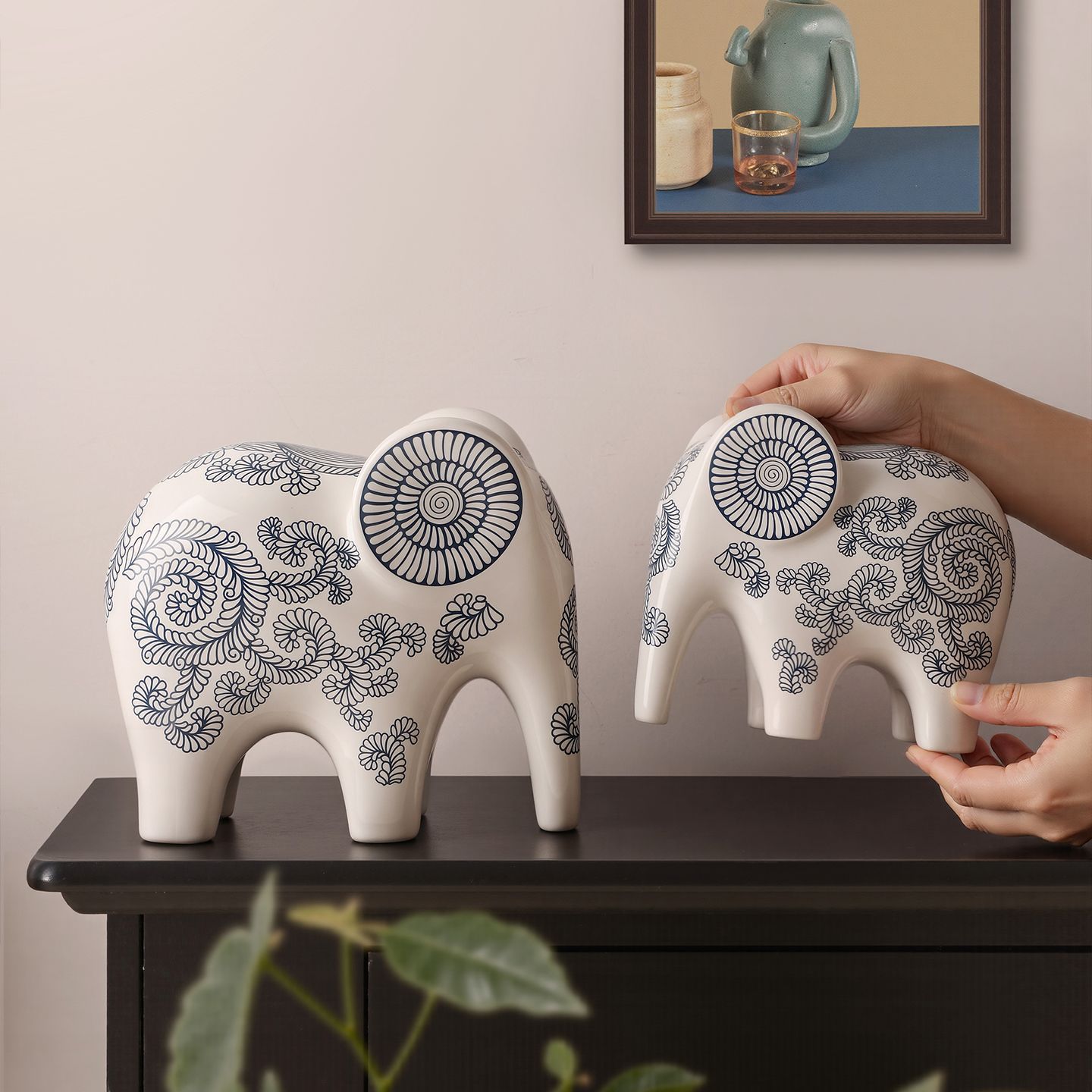 China Seas 象 陶器 置物 花器 小物入 Blue Elephant Blue and White Porcelain Elephant - Handmade Ceramic Home Decor