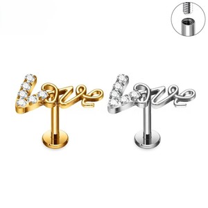 Piercing tendance en Titane G23 3-en-1 LOVE, style clou sexy, à filetage interne, pour <span class=keywords><strong>Labret</strong></span>, Hélix, Tragus, Septum, Conch, Vertical - NOUVEAU - Product Image 1