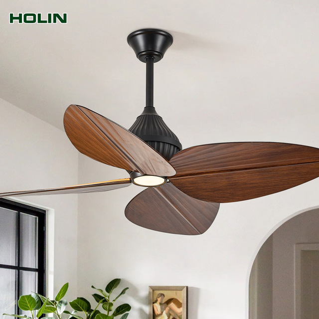 2025 Retro Design 4 ABS Blades 52 Inch Led Ceiling Fan Wholesale OEM Big Volume Air Ventilated Fan With Remote Control Fan Light