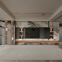 Meuble TV bas profil avec tiroirs de rangement et éclairage d'ambiance LED pour salon moderne, projet de personnalisation complète de la maison, OEM