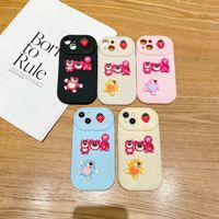 16PRO 3D fraise ours coque de téléphone souple tout compris housse de protection vague fenêtre coulissante pour Apple pour iPhone 12/11