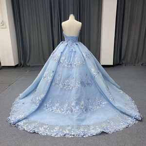 Lsany281 Elegante Vestido de Quinceañera Azul Cielo con Apliques Florales en Capas, Vestido Brillante para Fiesta de Graduación o Cumpleaños Jancember - Product Image 3