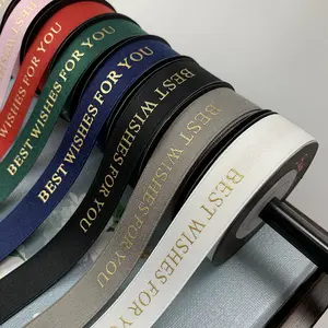 Nastro di natale Nastro di Fabbrica OEM Su Ordine All'ingrosso di Marca di Nome Stampato Nastro Del Grosgrain Del Poliestere Con Logo Personalizzato