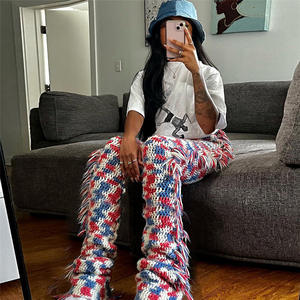 BR3767 femmes taille haute tricoté gland pantalons décontractés contraste couleur mince rue <span class=keywords><strong>raquette</strong></span> haut-parleur automne Style droit - Product Image 5