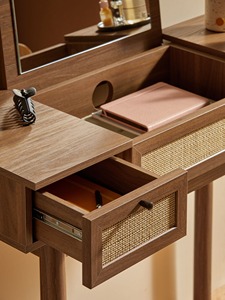 Consolle/Tavolo da Trucco in Rattan Effetto Rovere Scuro Giapponese <span class=keywords><strong>Pavia</strong></span> con Cassetti Regolabili, Mobile Contenitore Durevole ed Ecologico per la Casa - Product Image 2