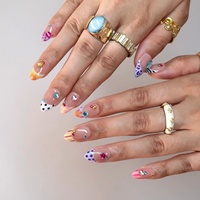 Offre Spéciale – Ongles Courts Amande en Acrylique à Presser, Motif Y2K Multi-éléments Pois, Zèbre, Léopard, Strass 3D Colorés – Vente en Gros