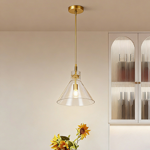 Copper Glass <b>Single</b> Head Lamp Nordic Style Indoor Decorative Hanging Pendant <b>Light</b> for Living Room Bedroom Dining Room - Product Image 1