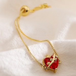 Bracciale regolabile HS152 placcato oro 18K <span class=keywords><strong>con</strong></span> zirconi rossi a forma di Cuore Sacro, Spada, Fiamma <span class=keywords><strong>e</strong></span> Amore, gioiello da donna - Product Image 3