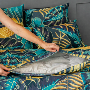 Golden Palm Cotton <b>Bedding</b> <b>Set</b> Tropical Leaf Print Bed Linen Soft Hotel Quality Duvet Cover <b>Set</b> - Product Image 3