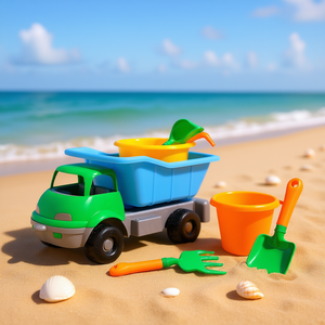 Kids <b>Beach</b> Sand Truck Play Set with Bucket Watering Can Rake and Shovel Mesh Packed - Product Image 2