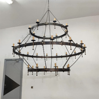 Lustre rustique vintage à trois niveaux en fer forgé, style bougie gothique, grande suspension LED en bronze réglable