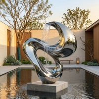 Sculpture abstraite en acier inoxydable en forme de cascade, fontaine miroir sur mesure pour aménagement paysager de cour et immobilier