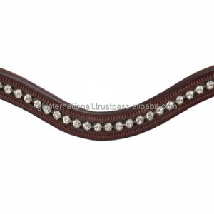 Custom Made All Shape <b>Brown</b> Leather Padded Horse Brow Band Empty Channel Inlaid <b>Shining</b> Crystals Diamante Rhinestones Brow Band - Product Image 1